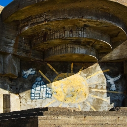 Casemate with sun graffiti at Lokken, Denmark