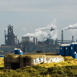 Ijmuiden casemate with Hoogovens steelworks behind, Holland