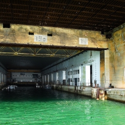 Looking into a U-boat pen at the Keroman submarine base, Lorient, Brittany