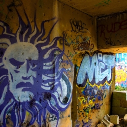 Sun god graffiti at Plouharnel battery, Brittany