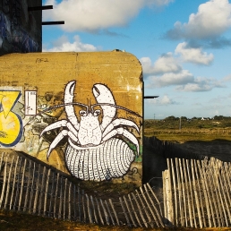 Hermit crab graffiti at the base of Plouharnel fire control tower