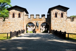 Reconstructed fort at Saalburg, Germany, with statue of Antoninus Pius by Johannes Gotz