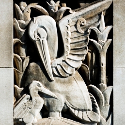 Keystone relief of pelican and her young (1932) at 8 Cavendish Square, W1.