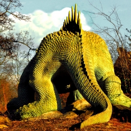 Hylaeosaurus at Crystal Palace, Sydenham, SE27, one of 33 life-size models of giant lizards commissioned from Prof. Richard Owen to coincide with the Great Exhibition of 1854